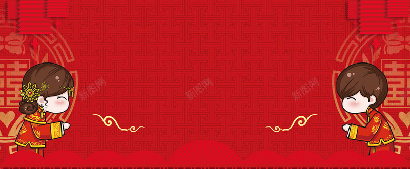 中式婚礼拜堂文艺红色banner背景