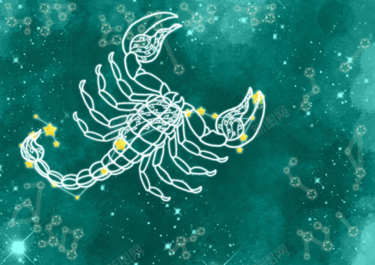 12星座天蝎座卡通图案绿色背景素材背景