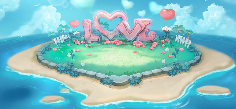 卡通童趣love背景装饰jpg设计背景_88icon https://88icon.com 卡通 童趣 手绘 小岛 爱心 love背景装饰 海报banner