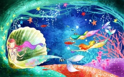 多彩小鱼卡通海底世界背景素材高清图片