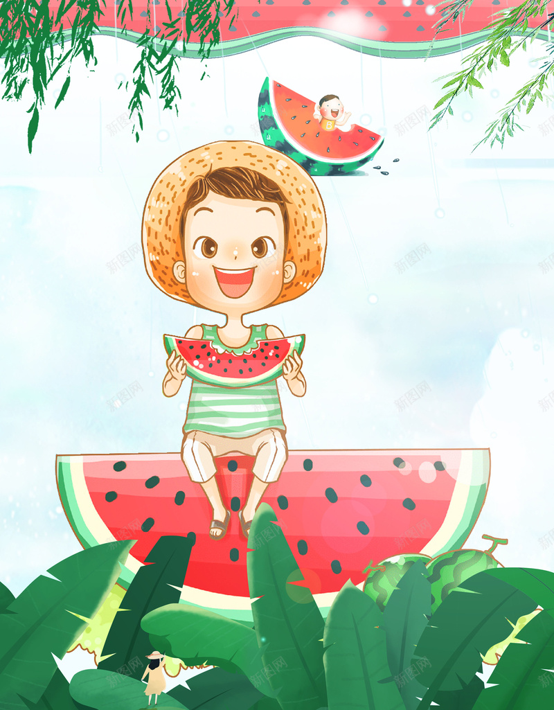 插画风格二十四节气之立夏海报psd设计背景_88icon https://88icon.com 二十四节气 传统节日 夏季海报 手绘 立夏 节日海报 西瓜 儿童 叶子 卡通