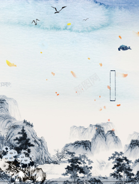 中式淡雅水墨山水传统文化背景素材背景