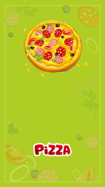 绿色卡通披萨食材H5背景素材背景