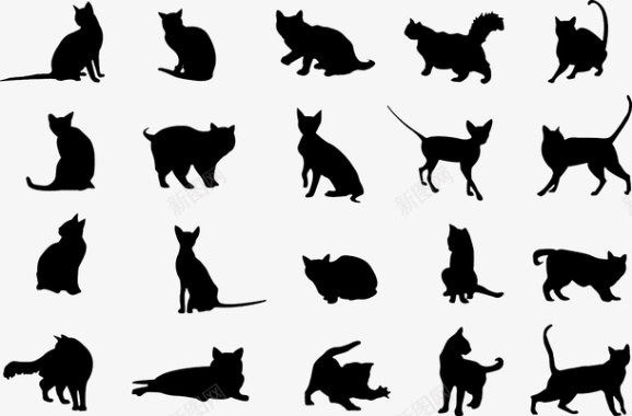 猫咪父女黑色猫咪剪影矢量素材图标