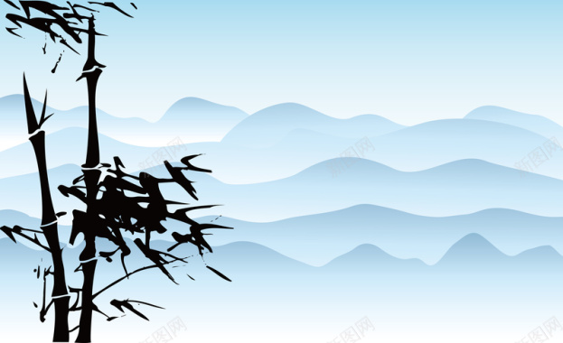 中国风山水画水彩画背景