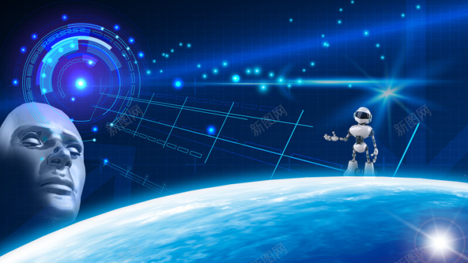 蓝色科技超能机器人主题乐园海报背景素材背景