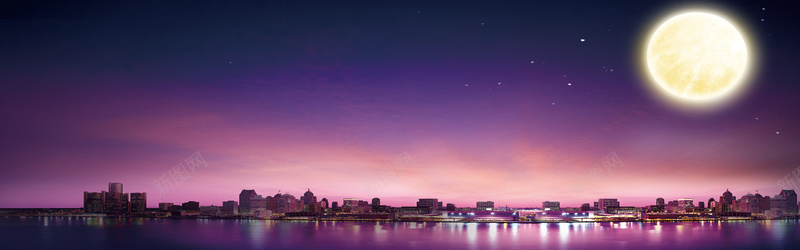 中秋月亮城市风景图片素材背景