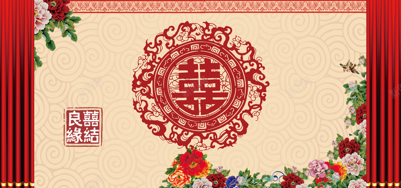 中式婚礼中国风文艺黄色banner背景背景