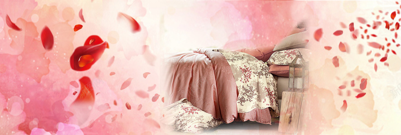 浪漫家纺床上用品玫瑰花瓣背景banner背景