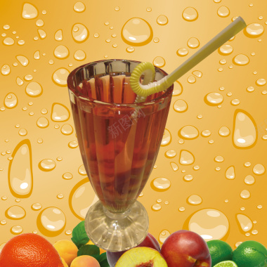 清新水果夏季冷饮水滴海报背景素材背景