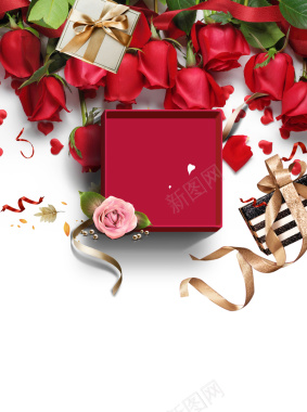 妇女节红色玫瑰礼物盒海报背景背景