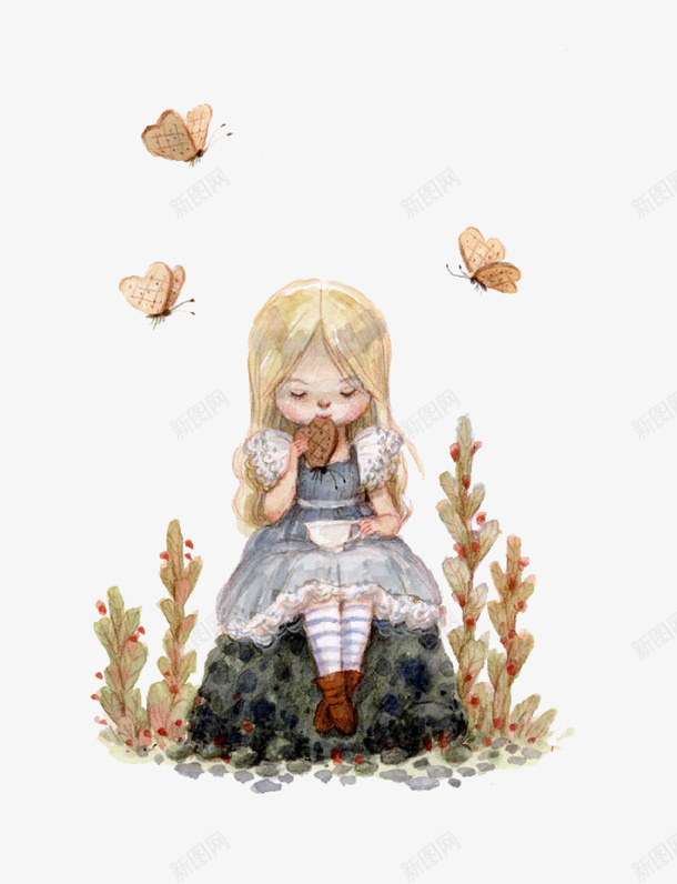 矢量小女孩插画图案ai免抠素材_88icon https://88icon.com 蝴蝶 女孩 吃饼干的女孩 杯子 植物 矢量素材 矢量