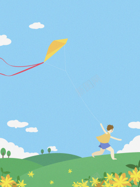 卡通手绘风筝菊花蓝色扁平重阳节节日海报背景