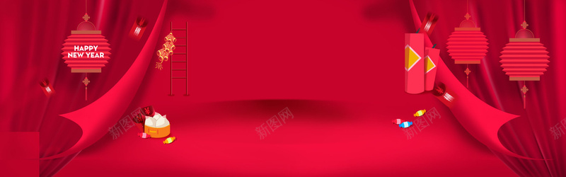 新年淘宝中国风狂欢红色海报背景背景