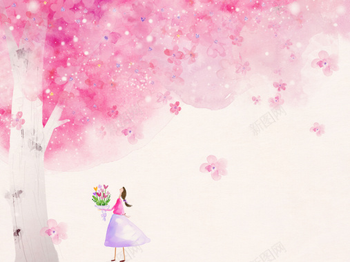 粉色手绘树木背景背景