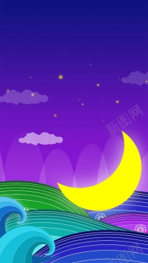 夜晚月色紫色七夕H5背景素材背景