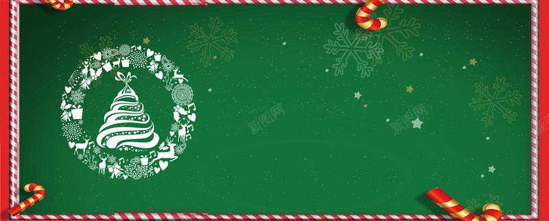圣诞节卡通几何绿色banner背景