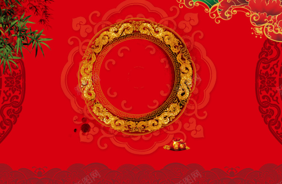 中式大气喜庆春节礼盒海报背景素材背景