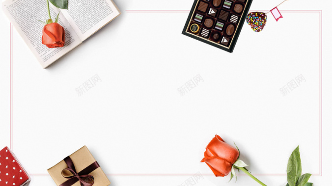 情人节巧克力礼物浪漫玫瑰花卡片祝福背景背景