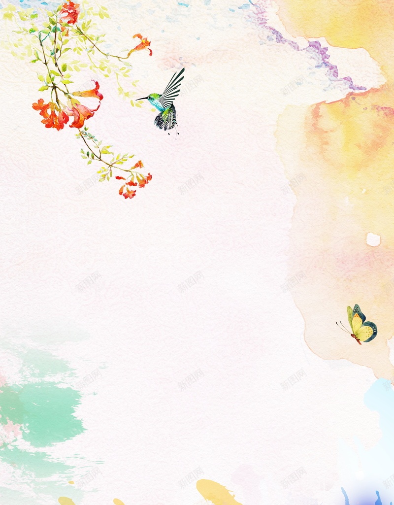 花鸟主题背景背景模板psd设计背景_88icon https://88icon.com 手绘背景素材 春季背景 渐变背景 粉色背景 花瓣背景 水彩风春季主题背景PSD分层素材 花鸟 淡彩水粉 蜂鸟 漂亮背景 海报 平面 广告 背景 PSD 素材 模板