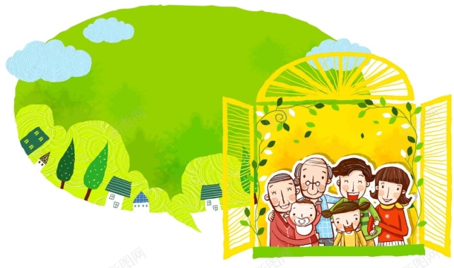 韩式清新幸福家庭一家人窗户团聚海报背景背景