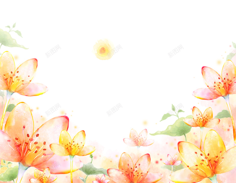 橙色手绘花朵背景psd设计背景_88icon https://88icon.com 唯美 手绘 水彩 花卉 花朵 橙色 植物 白色 卡通 童趣