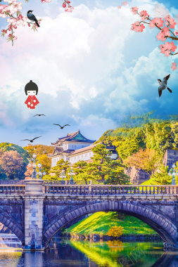 梦幻唯美日本风情旅游宣传海报背景素材背景