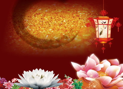 中国风黄金满满下的白莲花背景素材背景