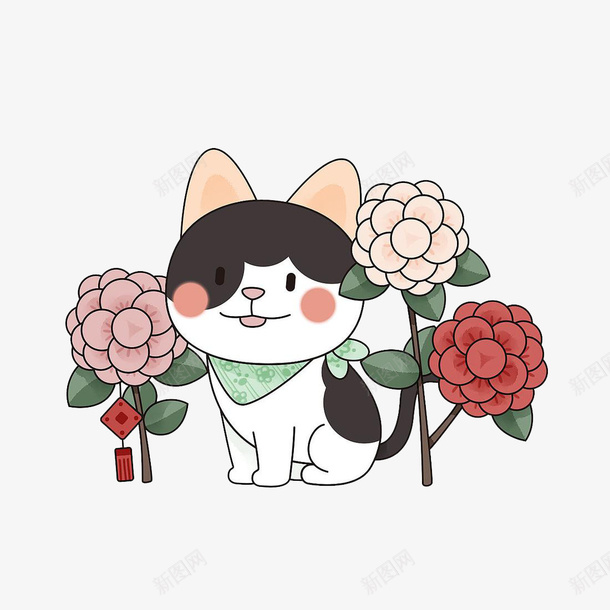 花丛旁吐舌小猫png免抠素材_88icon https://88icon.com 动物 卖萌小猫 卡通 猫 花