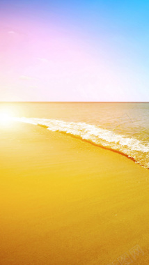 金色沙滩蓝紫色天空背景背景