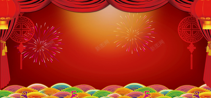 新年大气红色海报banner背景背景