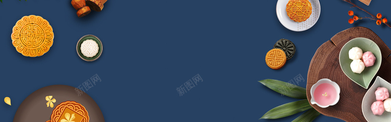 俯视图中秋节月饼banner背景背景