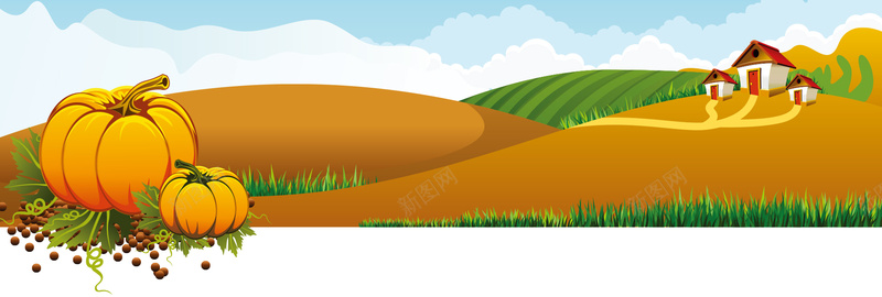 卡通田园背景jpg设计背景_88icon https://88icon.com 卡通 南瓜 农田 小屋 海报banner 童趣 手绘