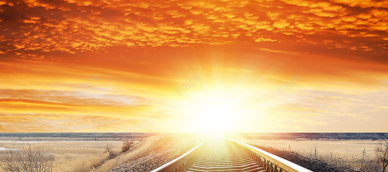 火烧云日落铁路橙色唯美背景图背景