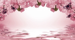 开花的樱桃欧式情人节粉色浪漫贺卡背景素材高清图片