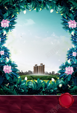 花卉边框园林花园地产海报背景素材背景