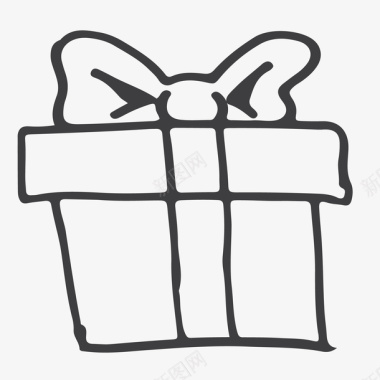 礼物盒卡通简约黑白插画小清新礼物盒图标