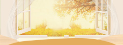 黄色窗帘秋季文艺植物黄色窗帘banner高清图片
