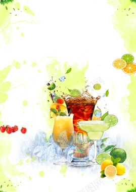 夏日手绘饮料水果冰块背景背景