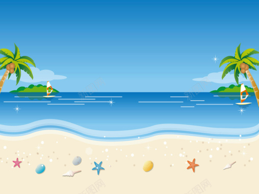 手绘夏日海滩风景平面广告背景