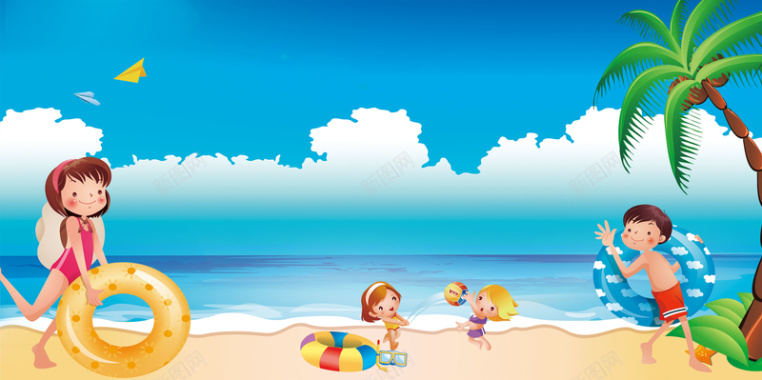 卡通夏天沙滩海滩出游背景