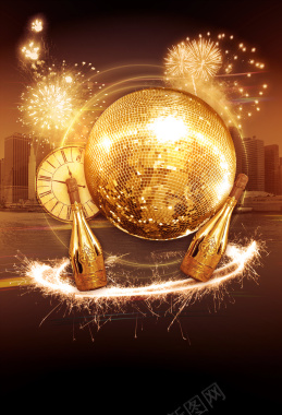 金色奢华水晶球狂欢酒吧海报背景素材背景