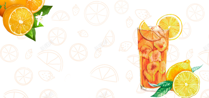 夏天冰爽橙汁手绘底纹背景背景