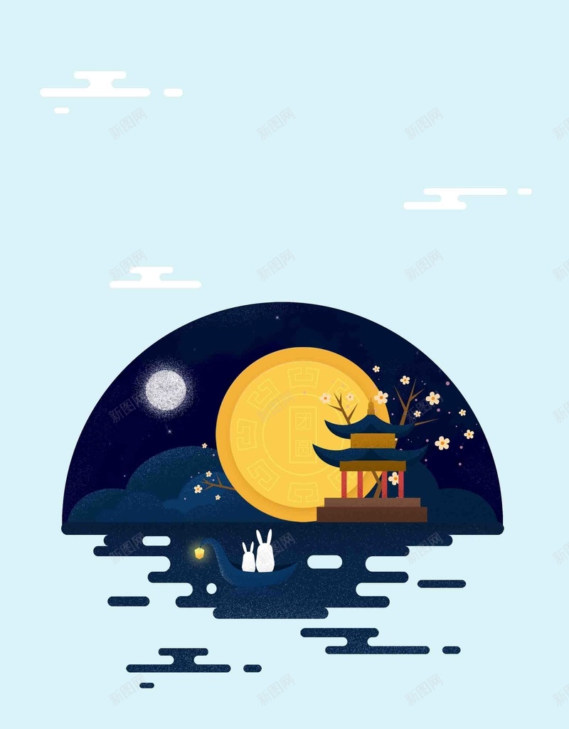 中秋简约手绘插画宣传设计psd设计背景_88icon https://88icon.com 手绘插画 中秋 宣传 简约 设计 花好月圆 阖家欢乐 兔子 中秋节 八月十五