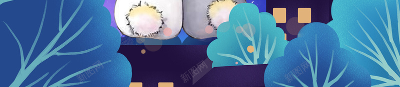 插画中秋夜色海报psd设计背景_88icon https://88icon.com 中秋佳节 八月十五 中秋节 团圆 明月 月亮 玉兔 蓝色 树叶 花瓣