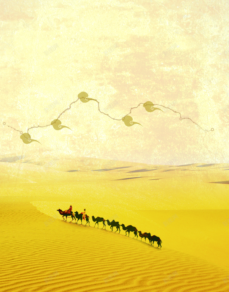 一带一路海报背景psd设计背景_88icon https://88icon.com 一带一路 丝绸之路 沙漠 经济 骆驼 发展 黄色 大气 简约 线路