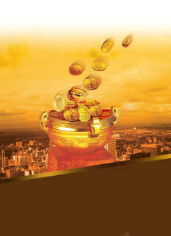 金融广告设计金色聚宝盆金币金融背景素材高清图片