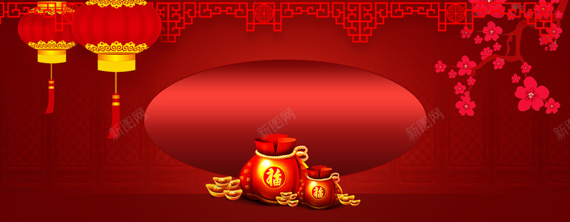 春节淘宝红色中国风banner背景背景