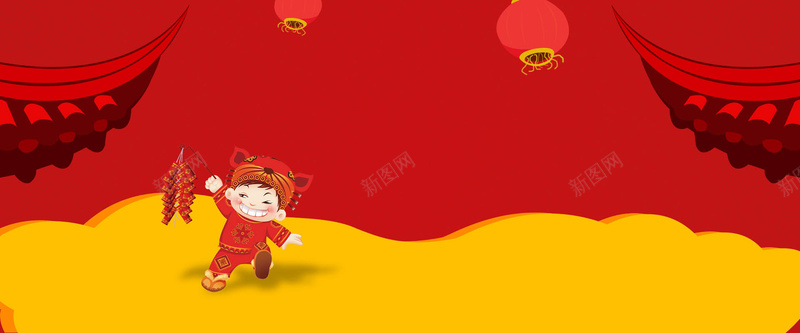 春节卡通童趣红色淘宝海报背景背景