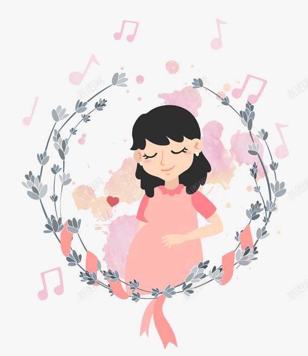 母婴胎教音乐png免抠素材_88icon https://88icon.com 孕妇 孕妈咪 母婴 胎儿 胎教 花瓣 音乐